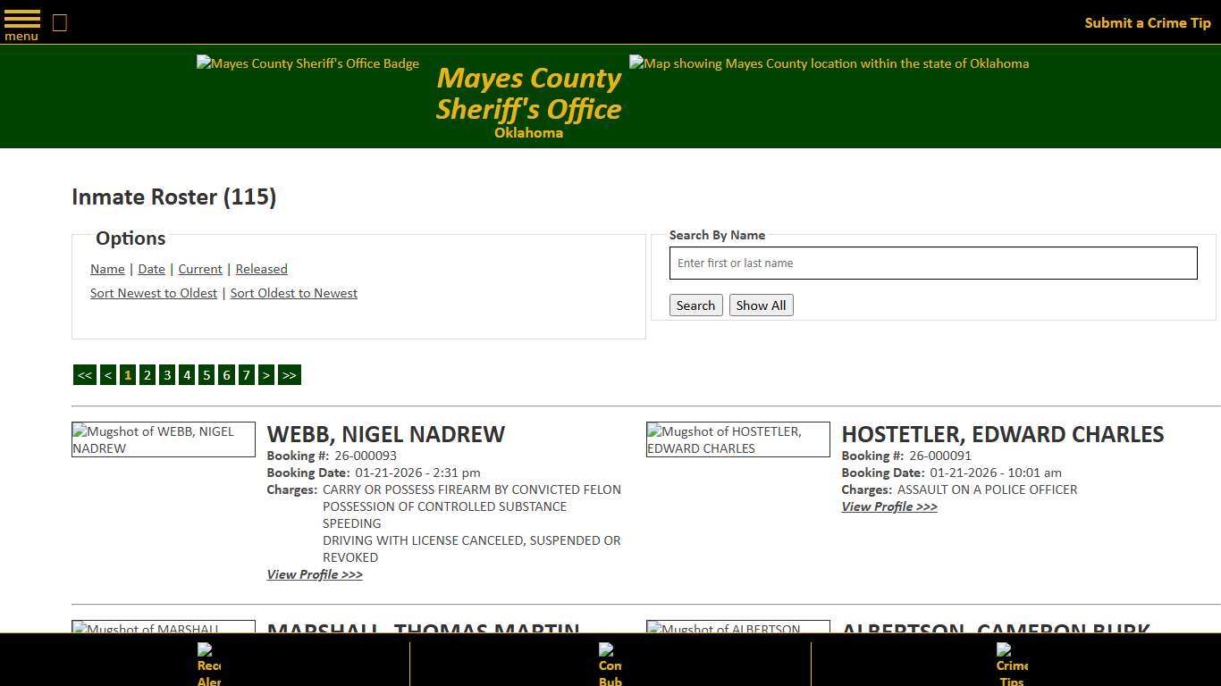 Inmate Roster - Current Inmates Booking Date Descending - Mayes County, OK Sheriff