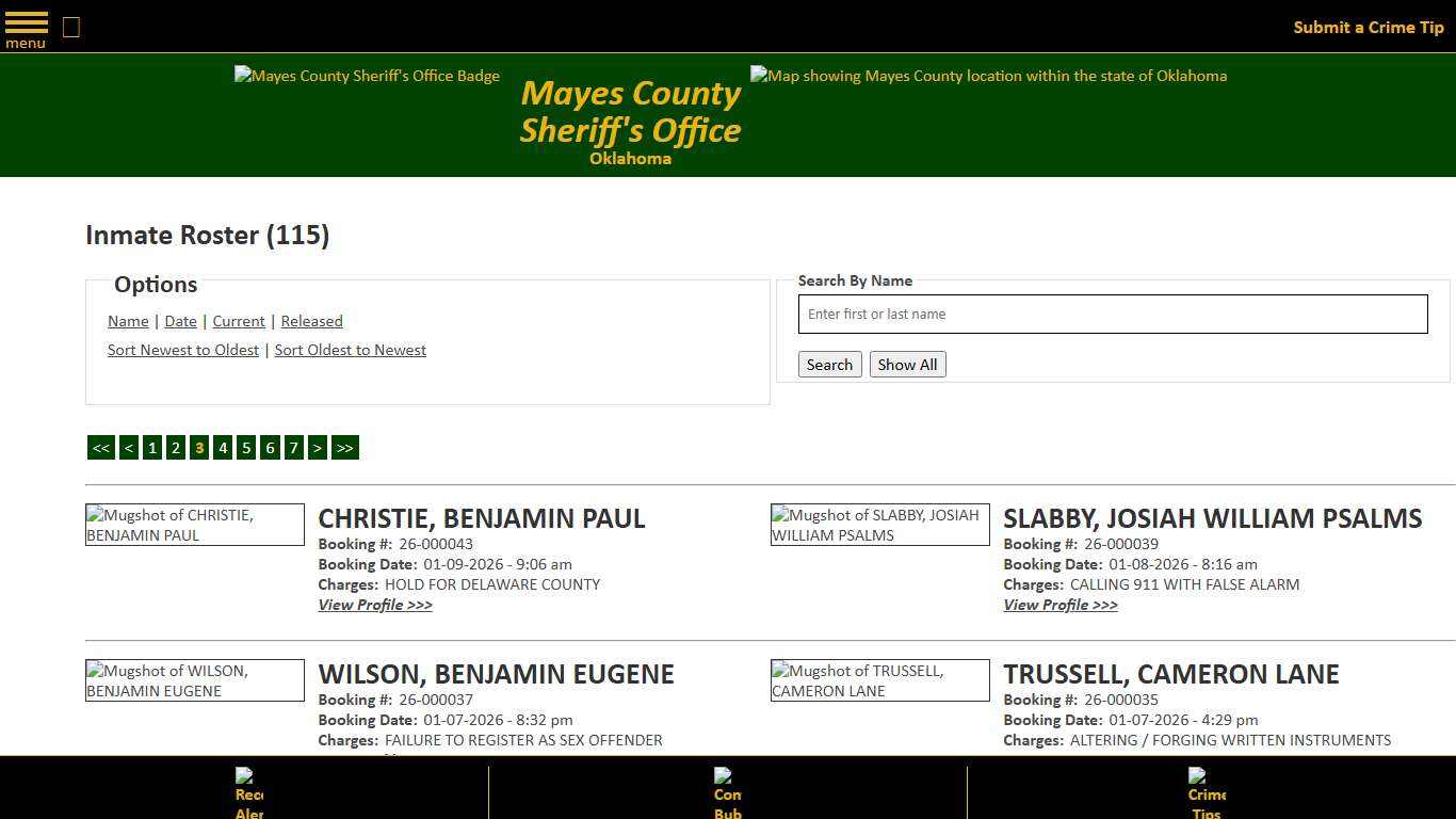 Inmate Roster - Page 3 Current Inmates Booking Date Descending - Mayes County, OK Sheriff